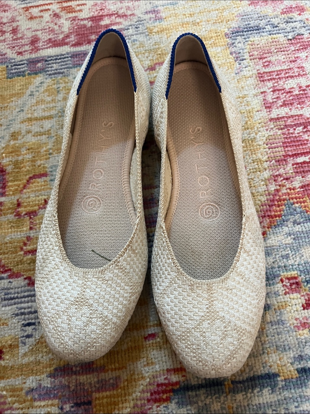 Rothy's Cream Knit Ballet Flats with Navy Trim